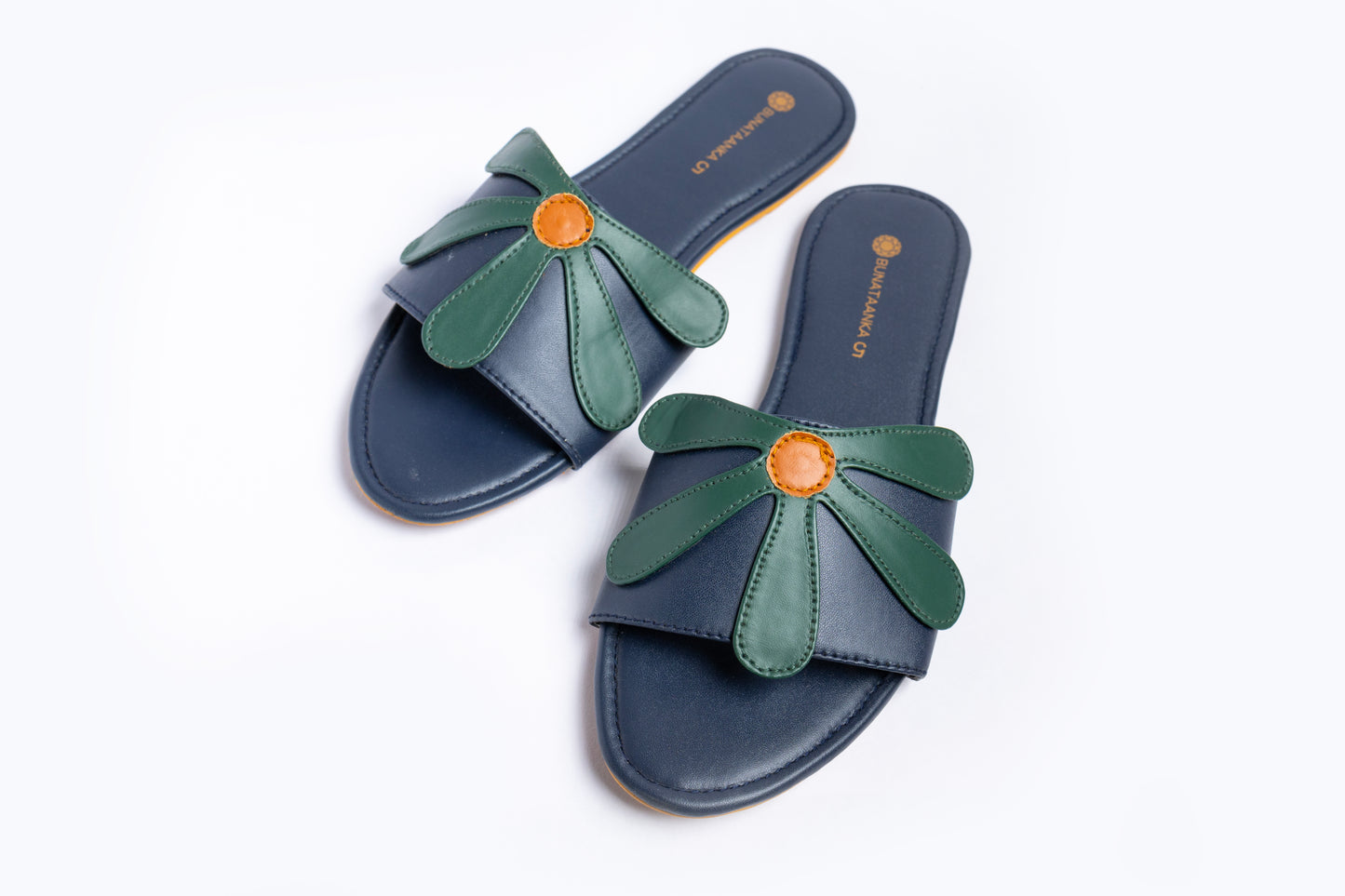 Daisy Bow Sliders - Navy blue