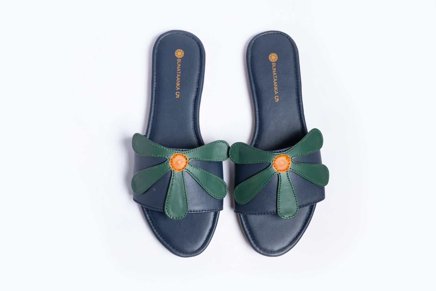 Daisy Bow Sliders - Navy blue