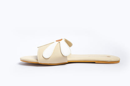 Daisy Bow Sliders - Beige