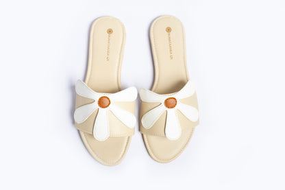Daisy Bow Sliders - Beige
