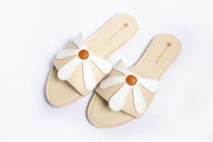 Daisy Bow Sliders - Beige