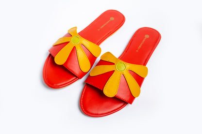 Daisy Bow Sliders - Red