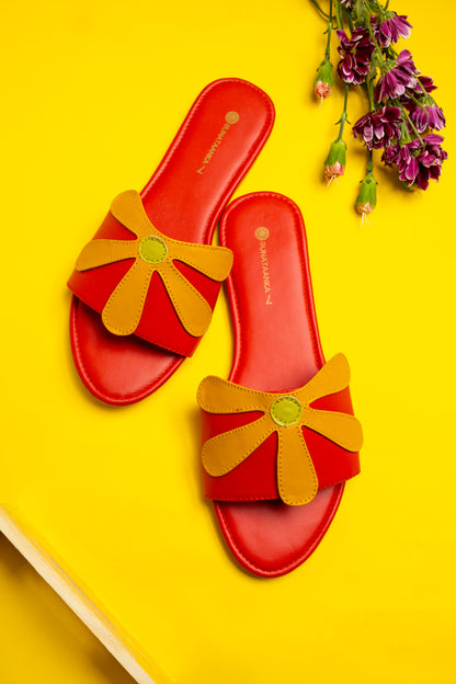 Daisy Bow Sliders - Red