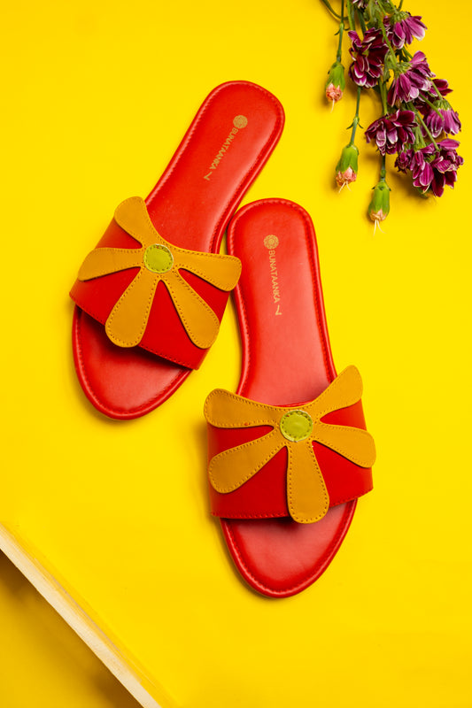 Daisy Bow Sliders - Red