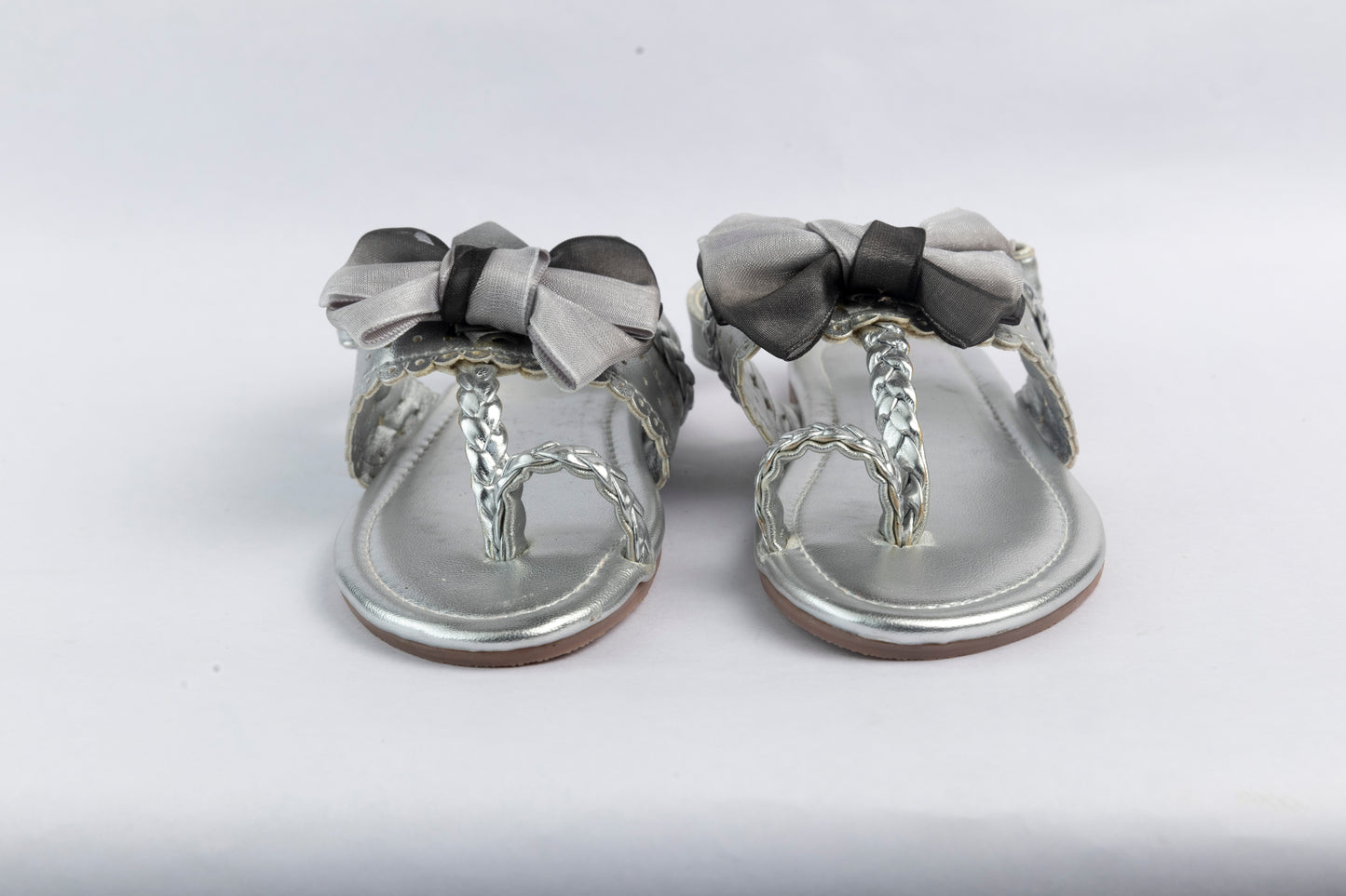 Silver Bow Kolhapuri Sandal - Kids