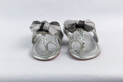 Silver Bow Kolhapuri Sandal - Kids